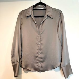 Abercrombie Silver Satin Button-up Shirt, size S